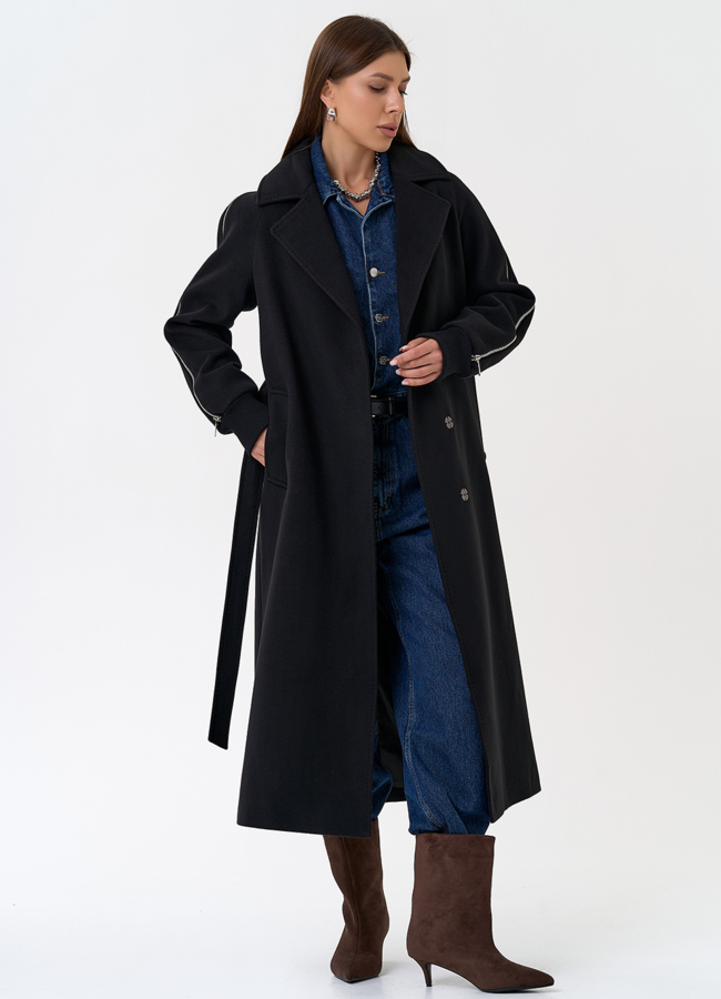 Женское пальто с декоративными молниями модель № 31383 универмаг малина