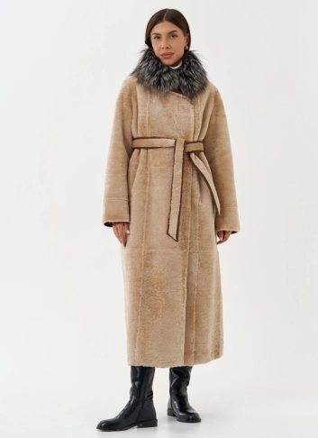 Двухсторонняя дубленка из эко кожи с мехом енота
