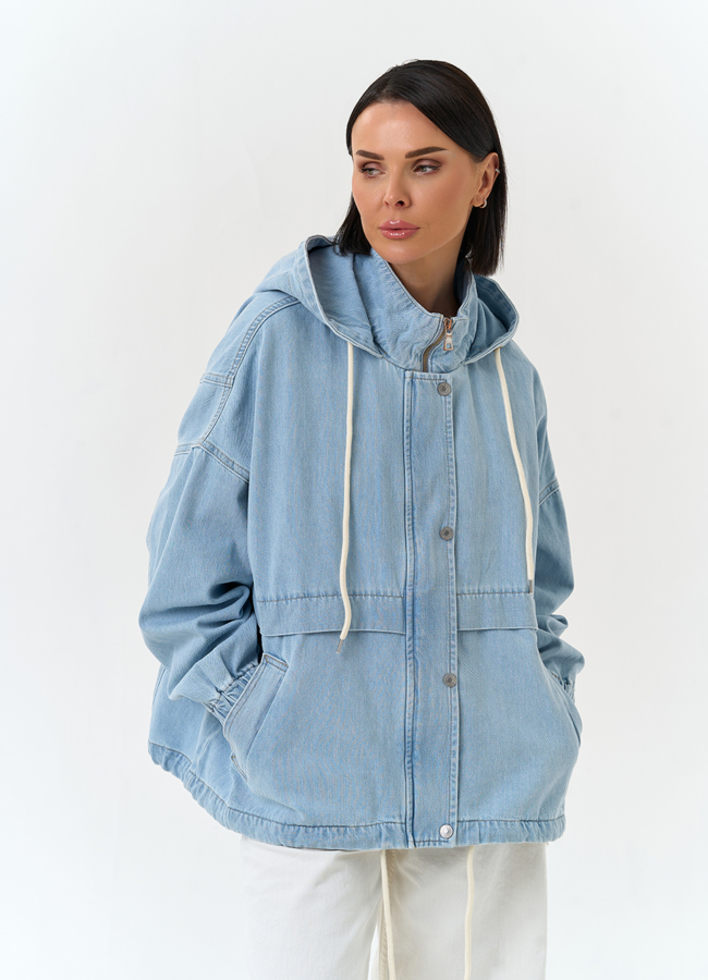 Женская джинсовая куртка с капюшоном модель № 33132 в кредит