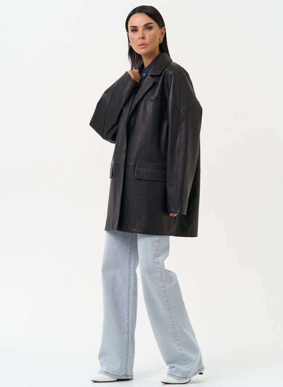 Жакет из натуральной кожи черного цвета