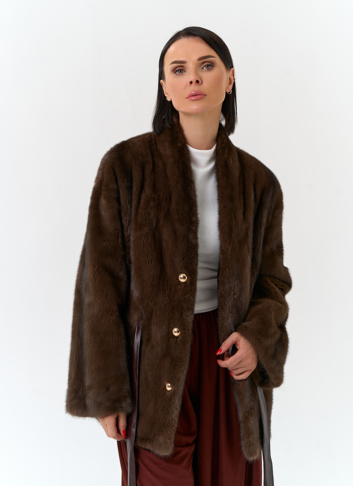 Шуба из меха норки с поясом