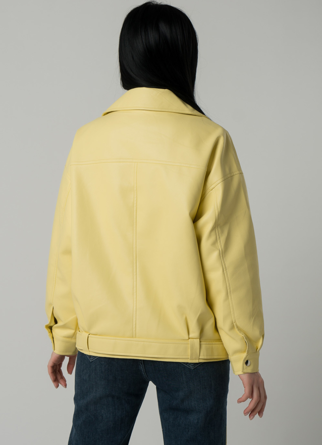 Женская удлиненная косуха-оверсайз в светло-желтом цвете модель № 22404 универмаг малина