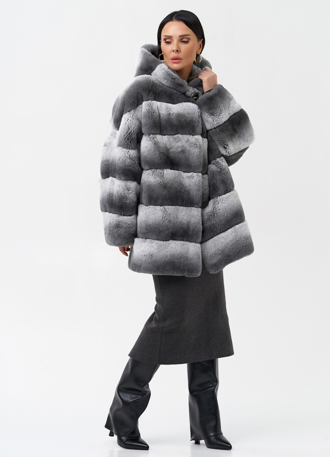 фото Шуба из кролика с капюшоном модель № 25324