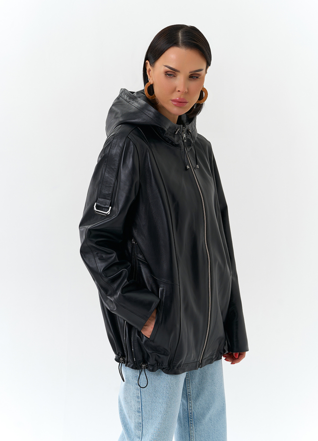 Женская куртка из натуральной кожи с капюшоном модель № 32875 универмаг малина