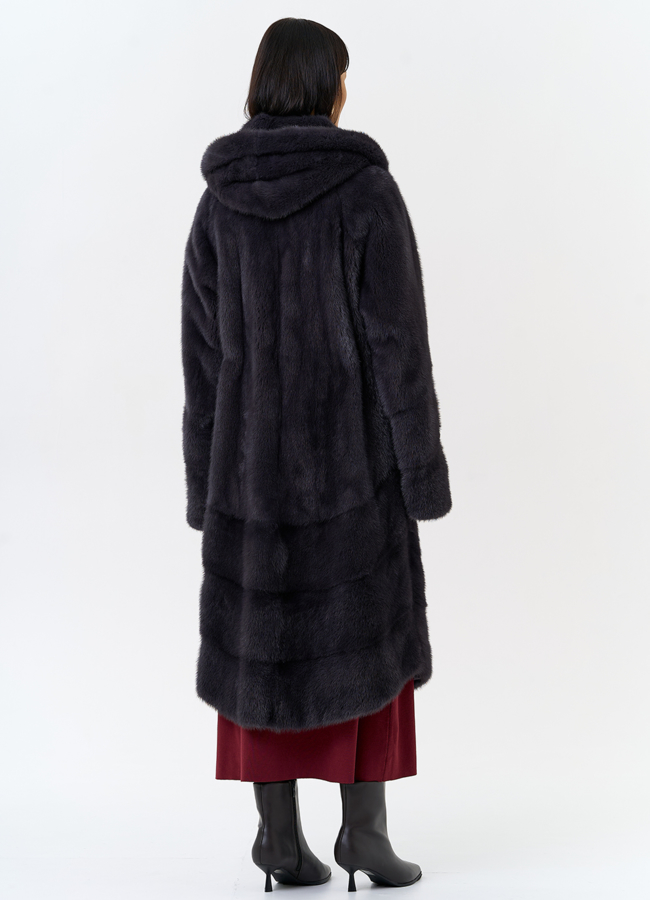 фото Шуба из меха норки с капюшоном модель № 30670