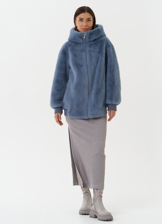 Шуба из эко меха с капюшоном модель № 27788 меха малина