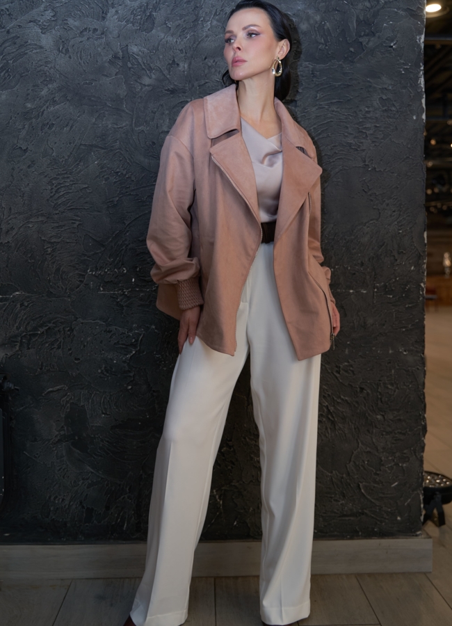 Женская куртка из эко замши с поясом модель № 30059 в рассрочку