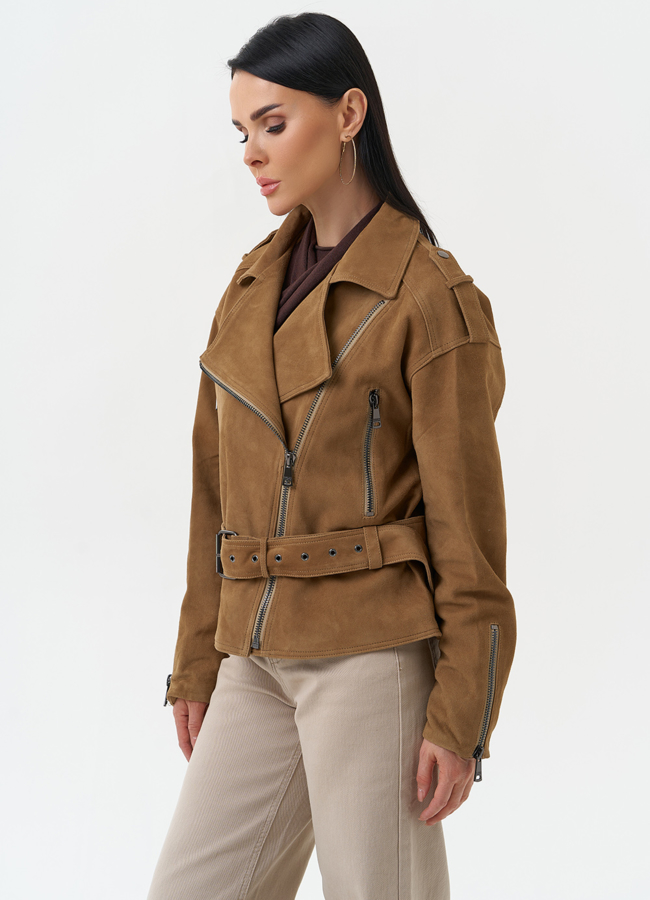 Куртка женская из натуральной замши с поясом модель № 30364 универмаг малина